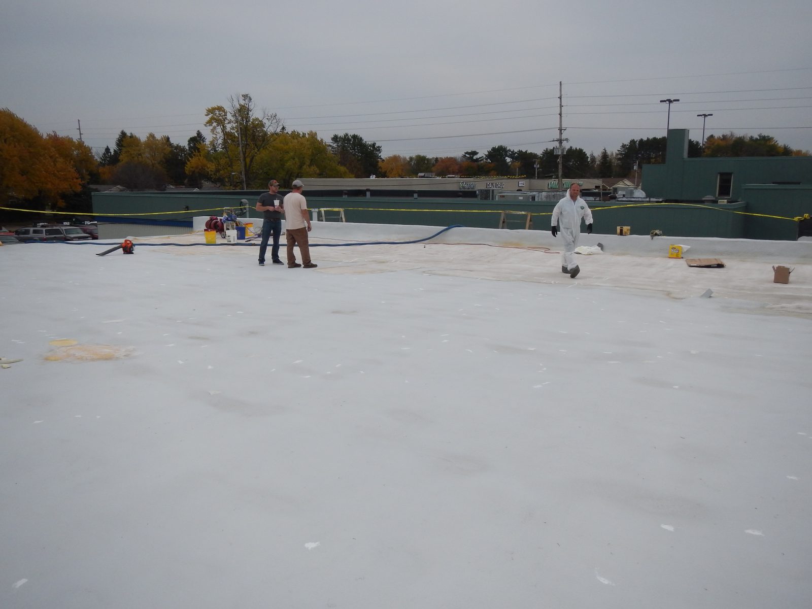 Standing seam metal roof after polyurea waterproofing
